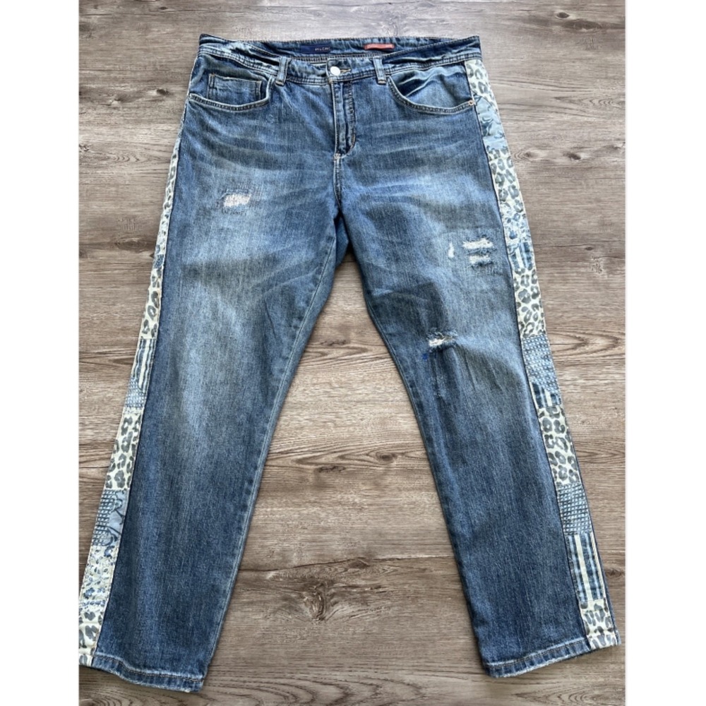 Pilcro Slim Boyfriend Crop Jeans Womens 30 Petite Leopard Side Stripe Distressed